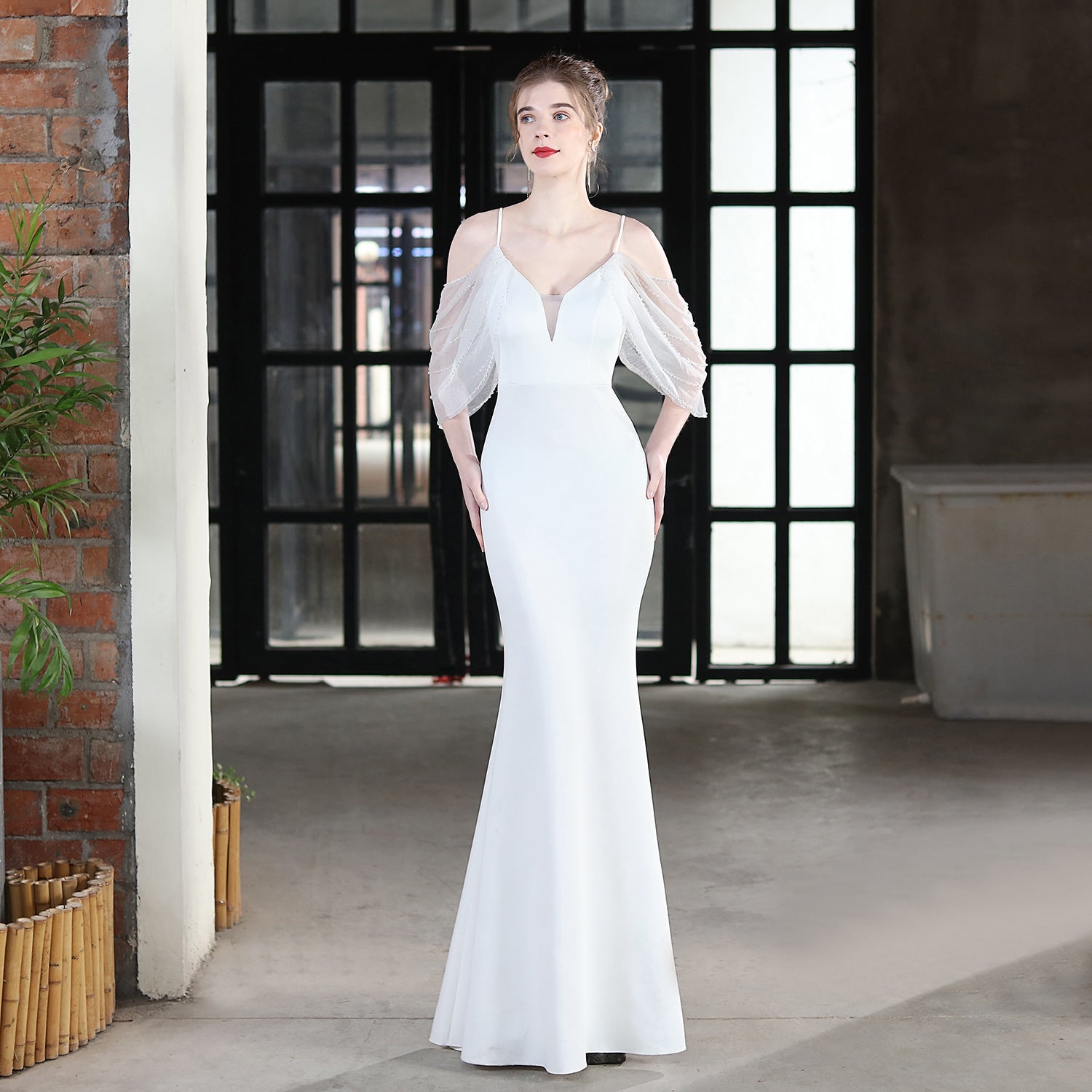 Wedding Toast Dress Bride Extended Sling Appreciation Dinner Slim-Fit Fishtail Car Model Exhibition Dress Formal Gown