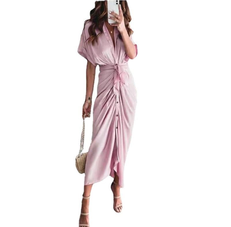 Satin Meryl Tie Front Midi Dress Spring Coral