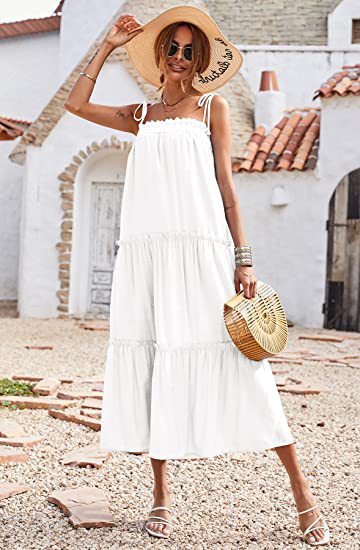 Ruffle Shirley Tiered Midi Dress White