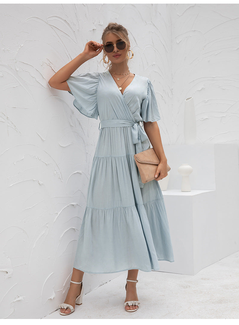 Tropez Saint Puff Sleeve Wrap Midi Dress