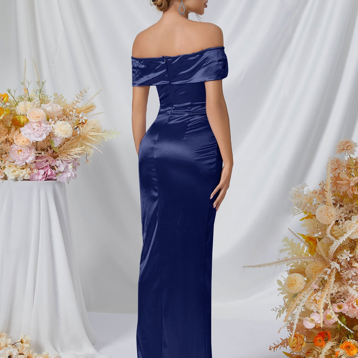 Dress Evening Dress Young Sheath Long off the Shoulder High Slit Dress