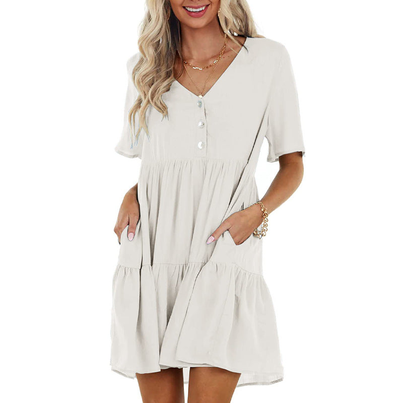 Pocketed Giddy Babydoll Dress Ecru