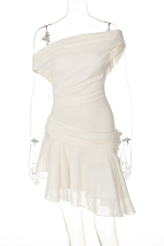 Chic Matilde One Shoulder Chiffon Mini Dress Boutique Collection