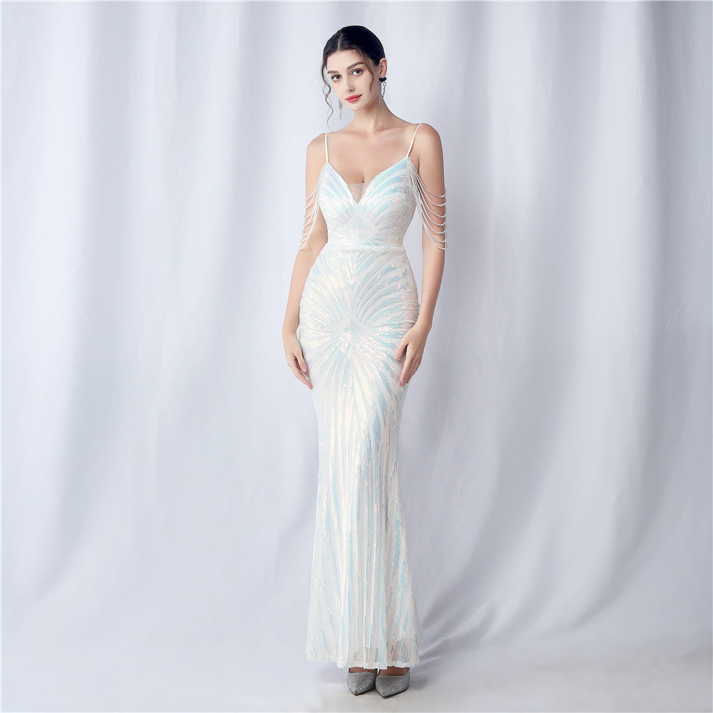 Flower Cutting Craft Beaded Wedding Annual Meeting Host Sequin Sling Night