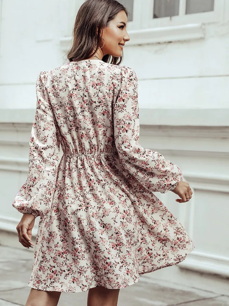 Autumn Years Bloom Swiss Dot Ruched Dress