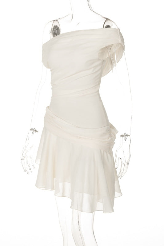Chic Matilde One Shoulder Chiffon Mini Dress Boutique Collection
