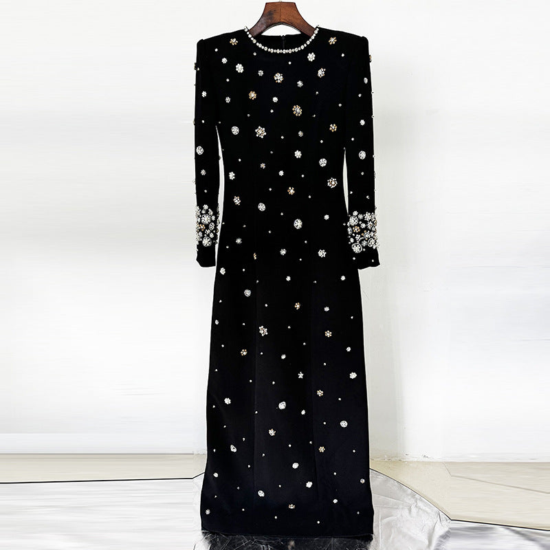 Heavy Industry Beads Diamond Embedded Slim Maxi Dress Sophisticated Dress