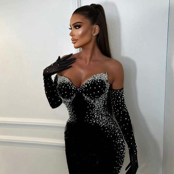 Decoration Pearl Socialite Tube Top Bandage Dress