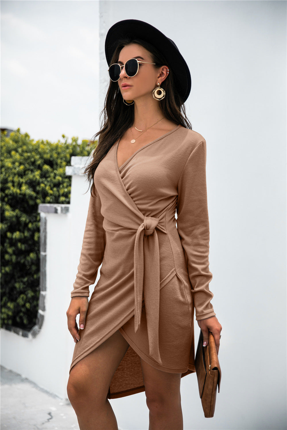 Ribbed Gabriella Twist Dress Camel