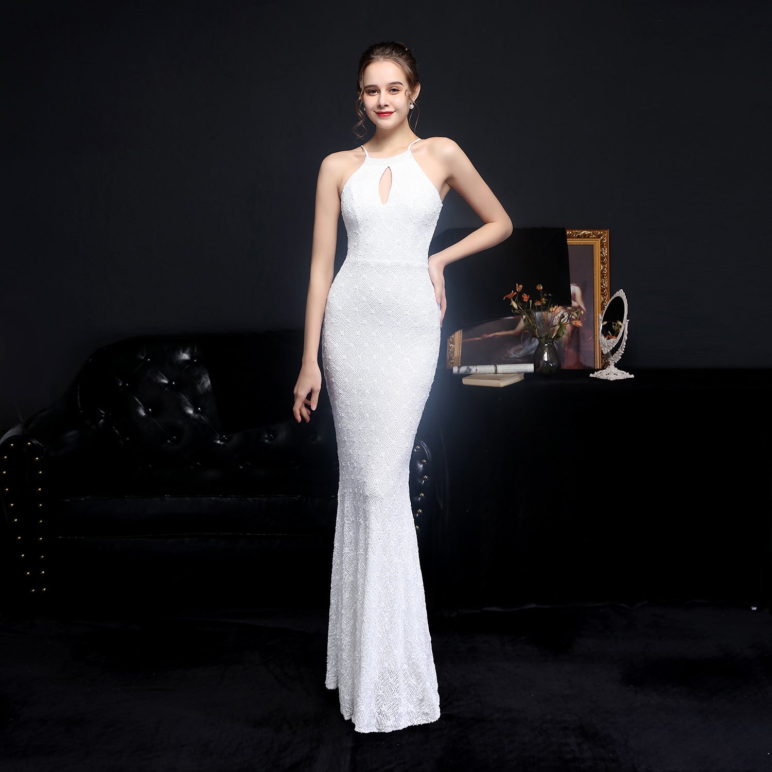 Cocktail Refined Long Halter Set Diamond Sequined Aura Queen Fishtail Evening Dress