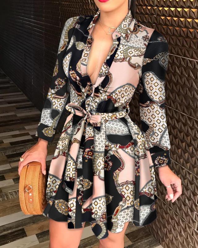 Printed Rocky Rope Tie Ruffle Dress