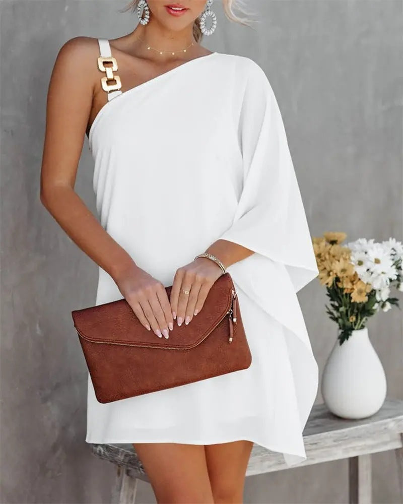 Aesthetic Ana Women's Asymmetric Mini Dress with Decorative Shoulder Detail and Design Boutique Collection