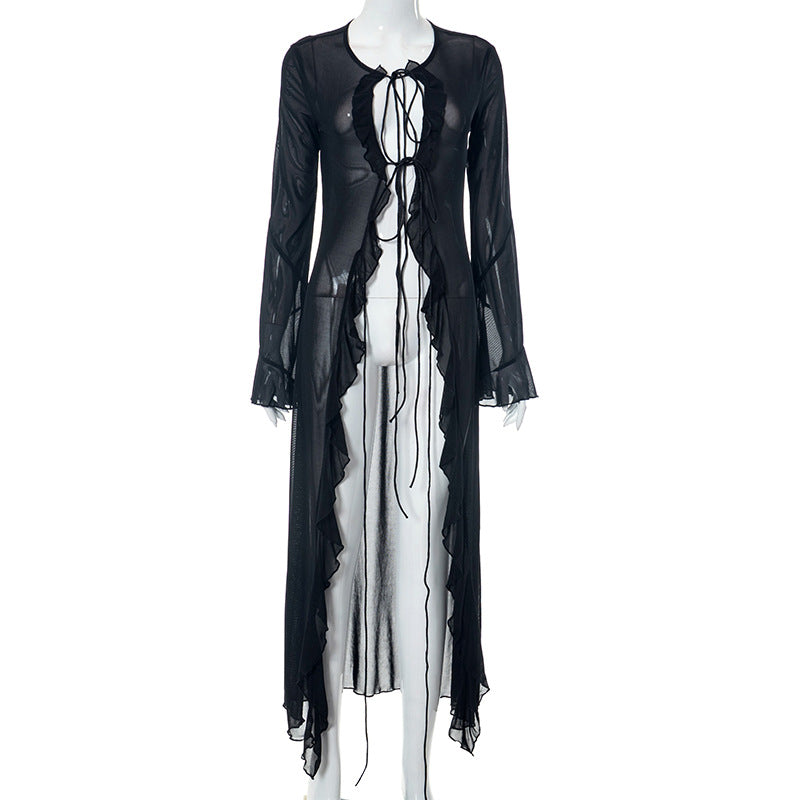 Cardigan Mesh Wooden Ear Beach Dress