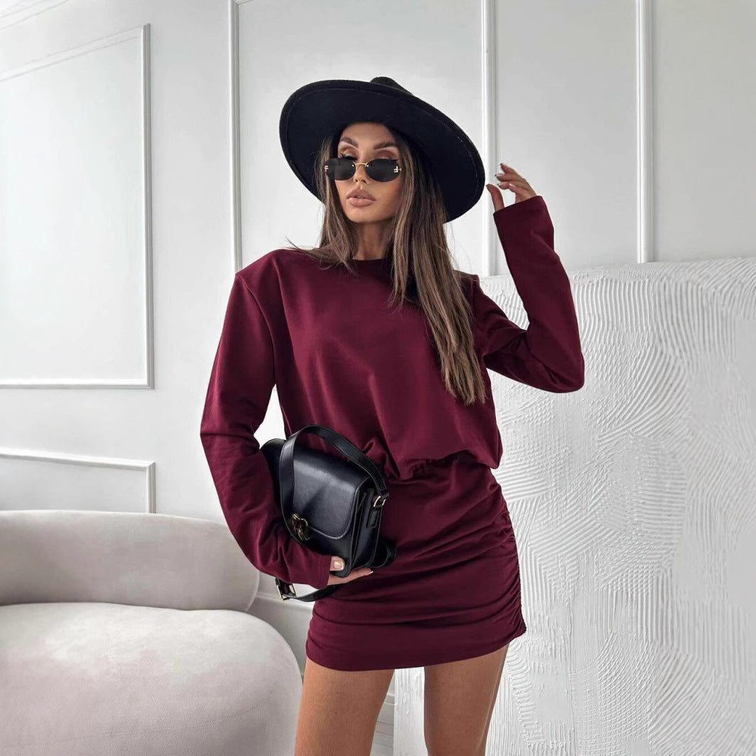 Neck round Long Sleeve Hip Leopard Print Dress