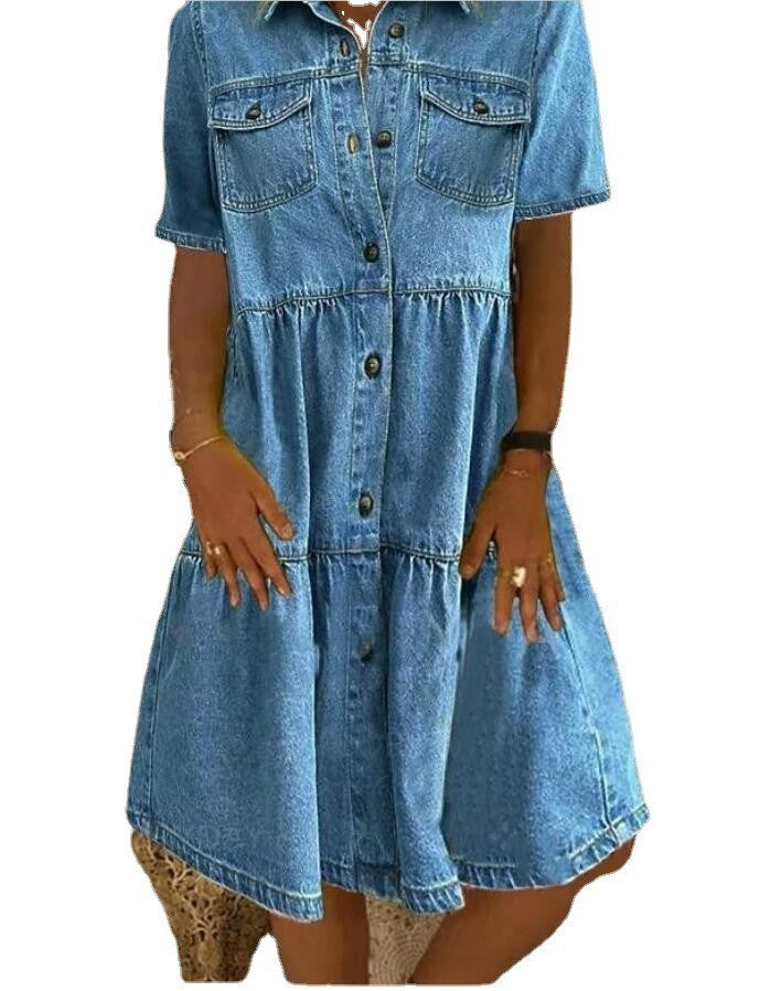 Tiered Sunol Button Down Chambray Dress