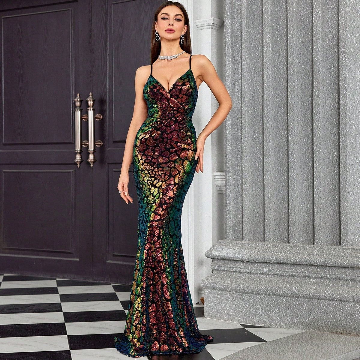 V neck Brace Evening Dress Fishtail Graceful Dress Annual Party Party Host Formal