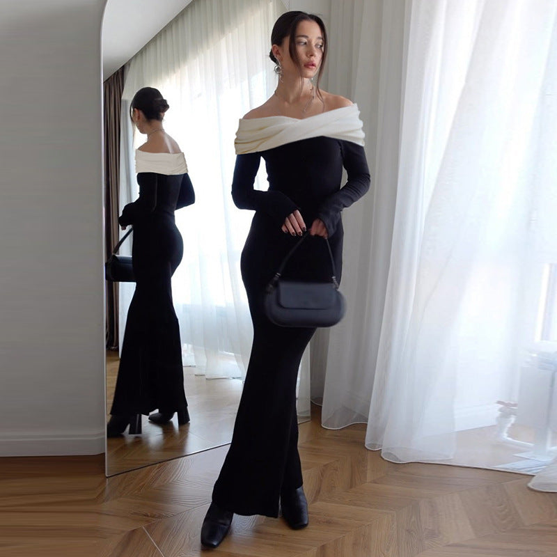 Matching Color off the Shoulder Waist Slimming Dress