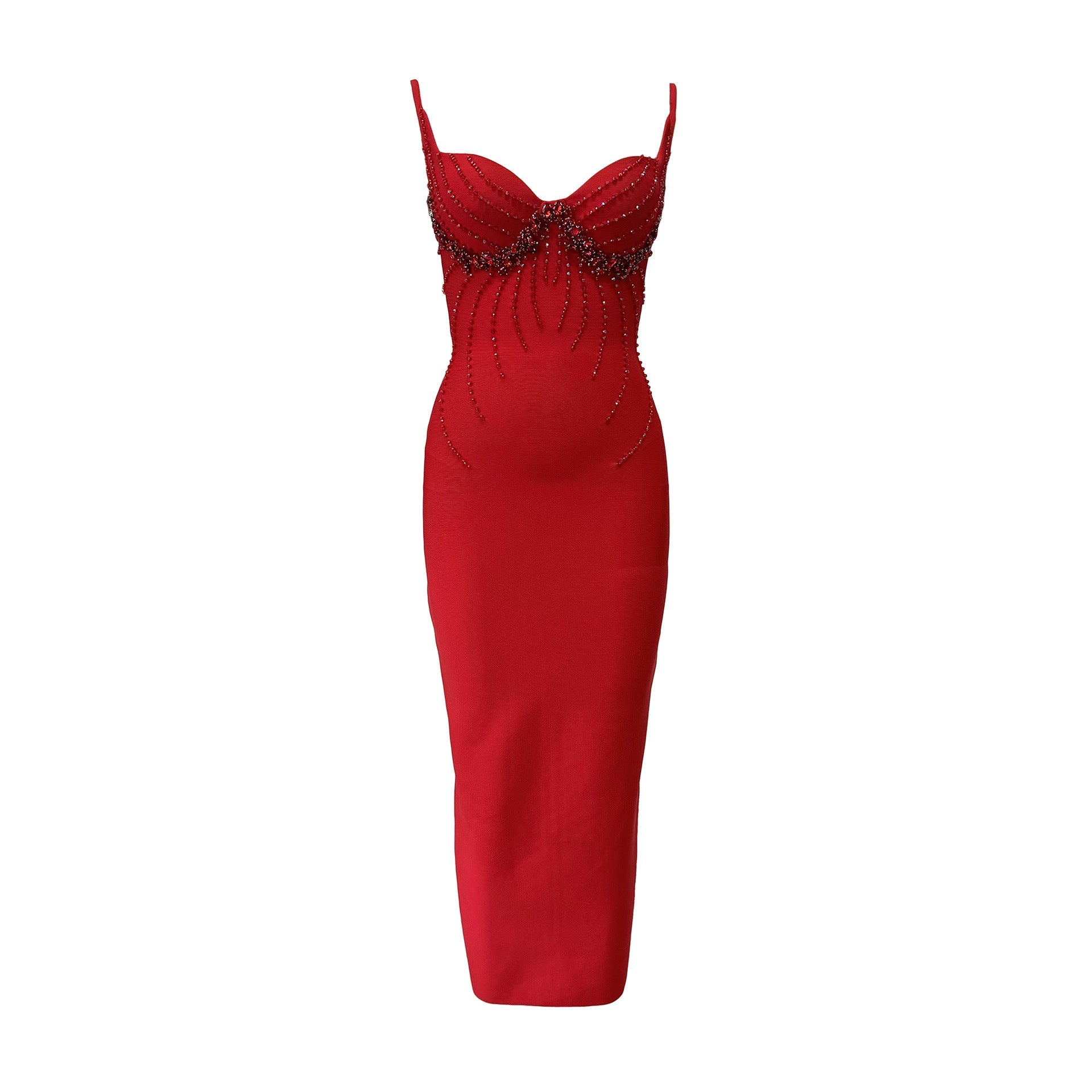 neck V Bead Diamond Strap Bandage Dress Ladies Party Annual Meeting Dress