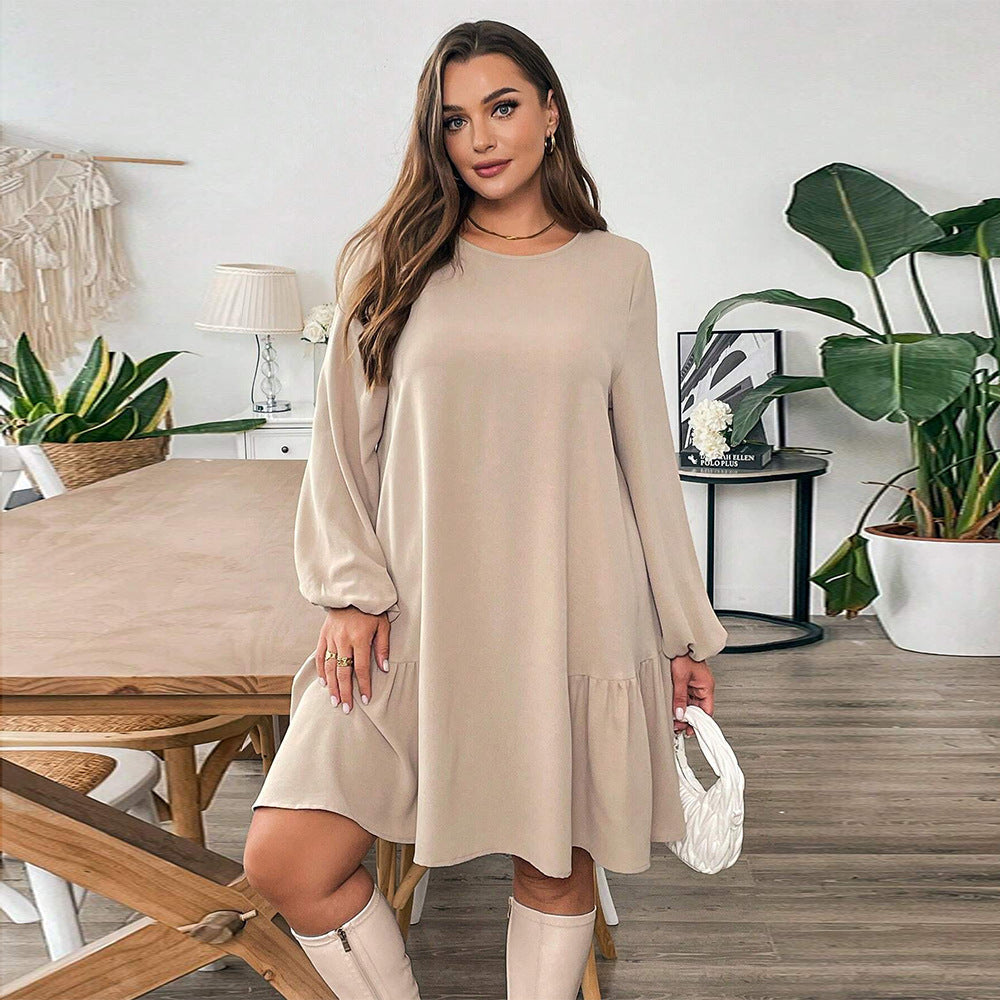 Size Plus Simple Comfortable Dress Loose Slimming One Step Midi Dress
