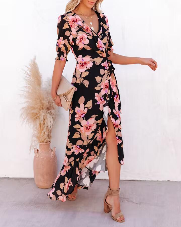Paty Minimalist Women's Floral Wrap Maxi Dress Elevated Occasion Wear