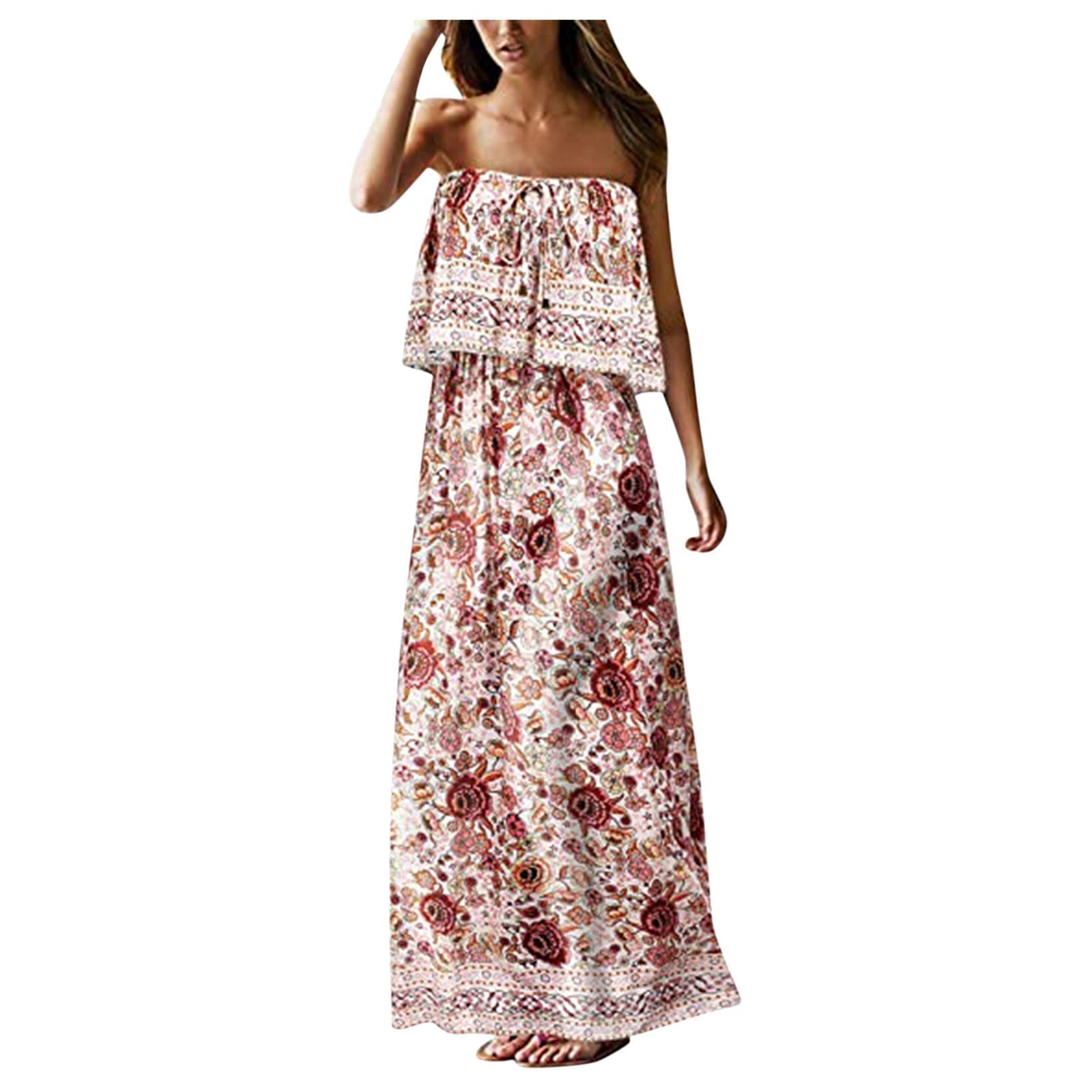 Strapless Padget Printed Mini Dress Coral Pink