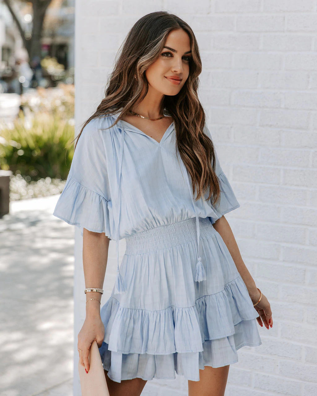 Ruffle Ribbonwood Tie Dress Waterlily