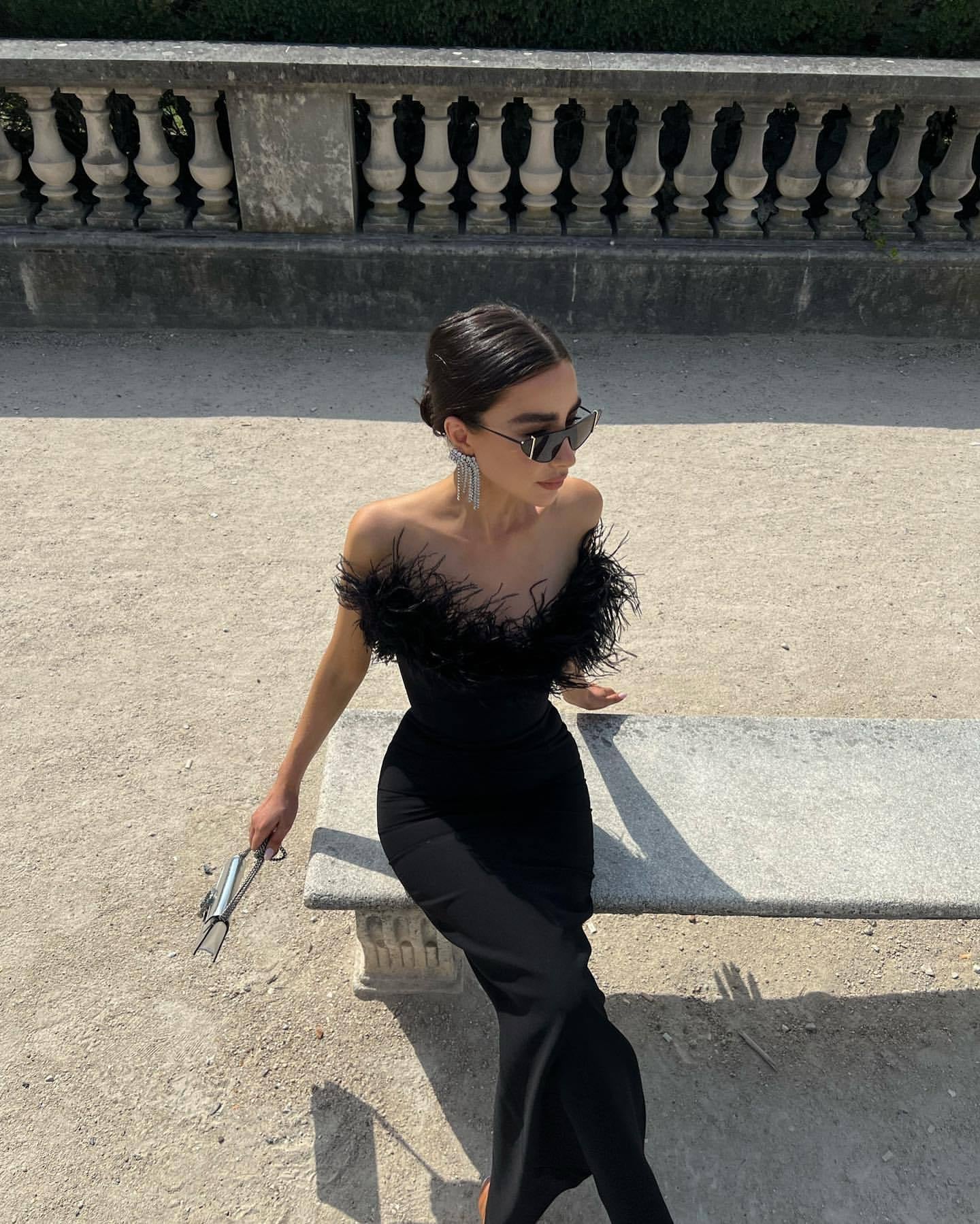 Fur Ostrich Tube Top Dress Bandage One Piece Dress