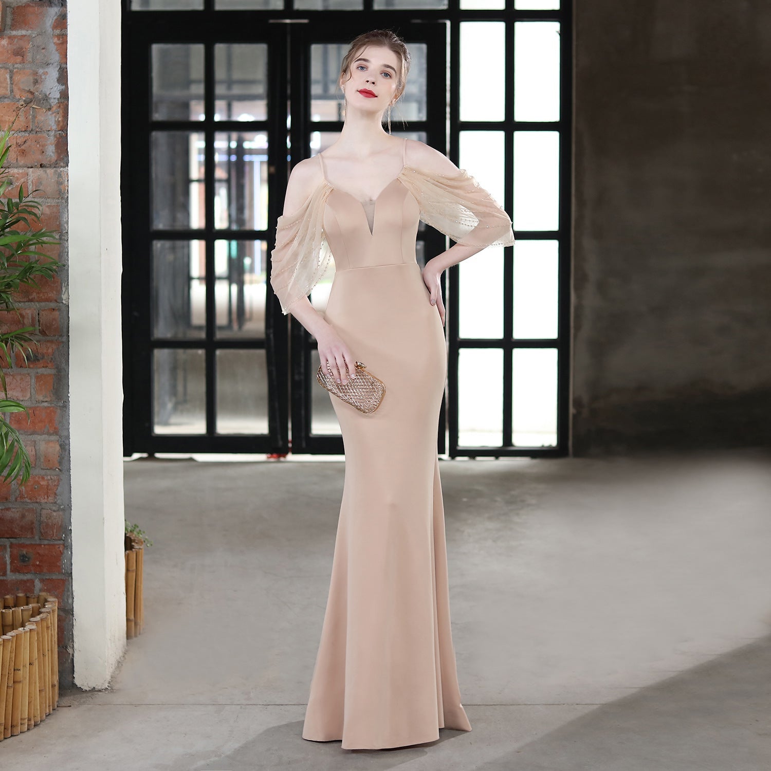 Wedding Toast Dress Bride Extended Sling Appreciation Dinner Slim-Fit Fishtail Car Model Exhibition Dress Formal Gown