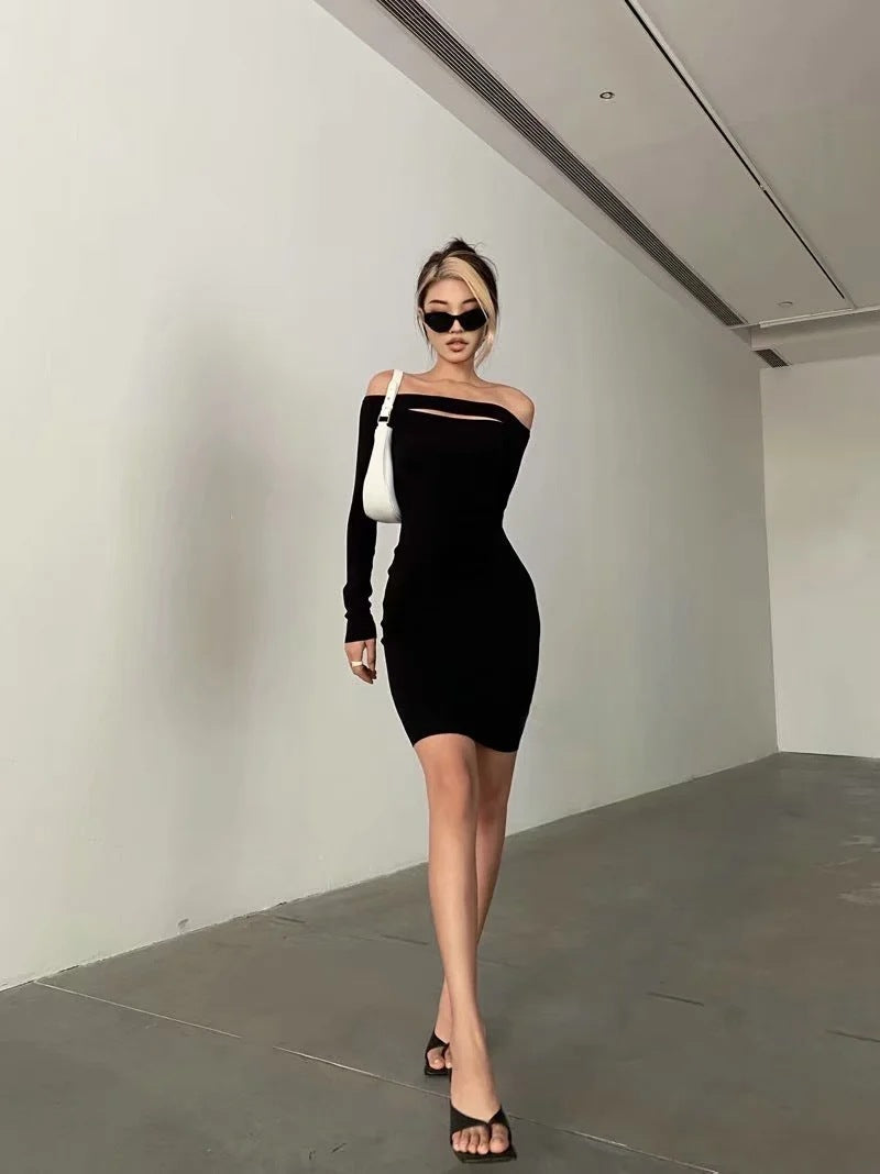 Ribbed Victory Off The Shoulder Midi Dress Black