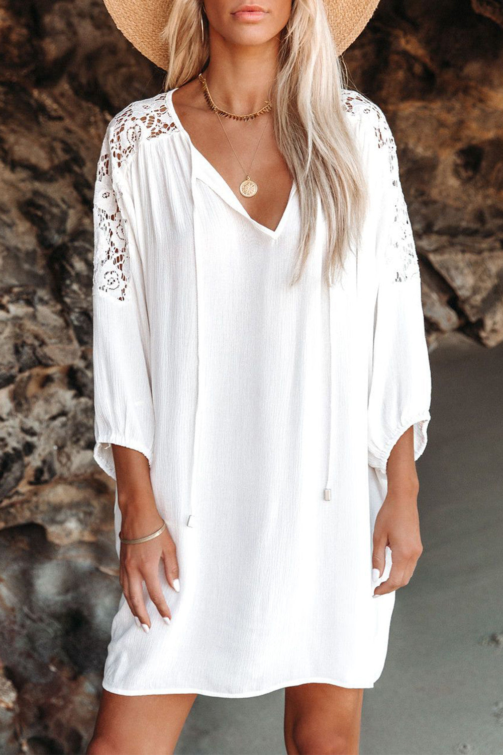 Of Way Life Cotton Embroidered Ruffle Midi Dress
