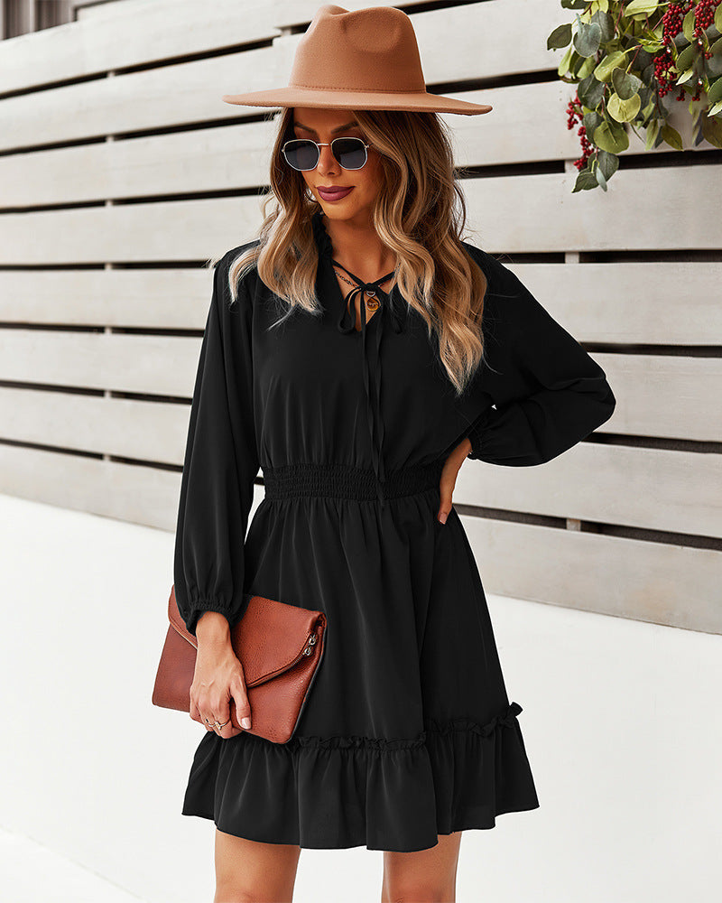 Billowed Indy Ruffle Dress Black