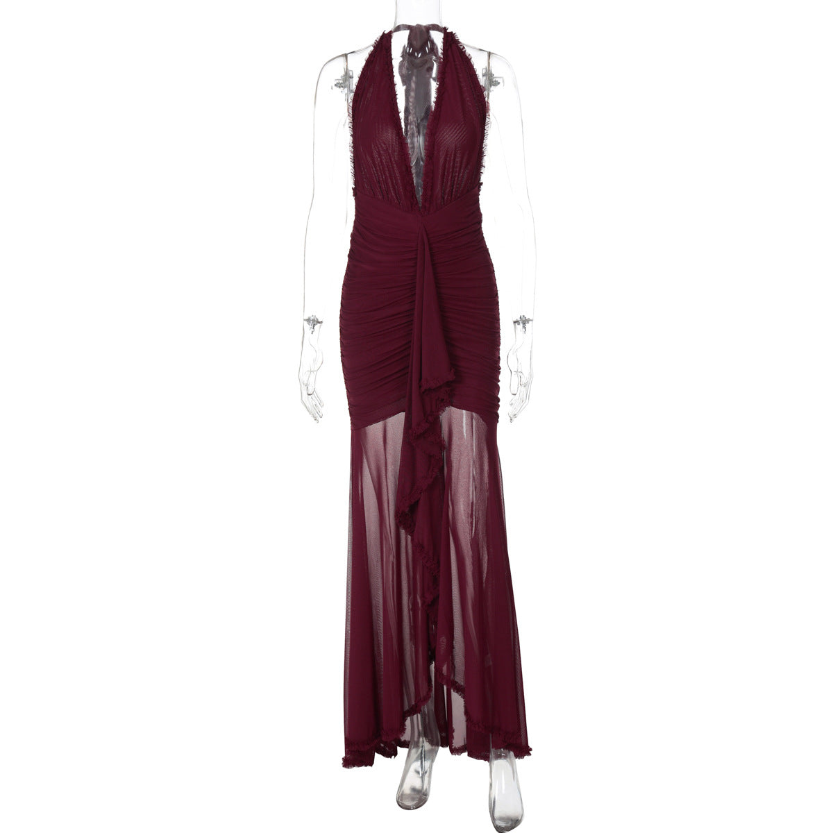 Summer Mesh Stitching Graceful Dress Maxi Dress V neck Halter Backless Sexy Dress Women