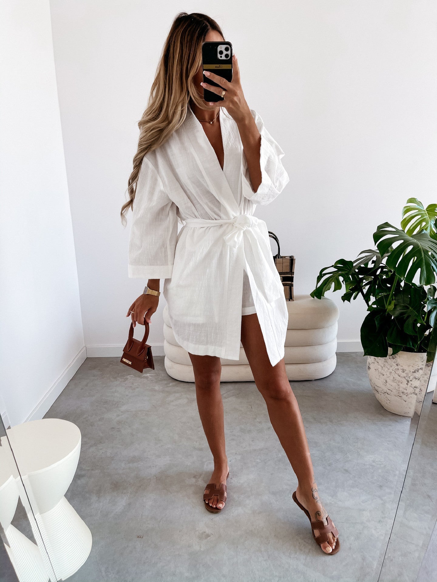 Satin Penni Balloon Sleeve Wrap Dress Ivory