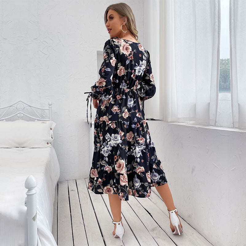 Early Sunset Flower Plisse Midi Dress