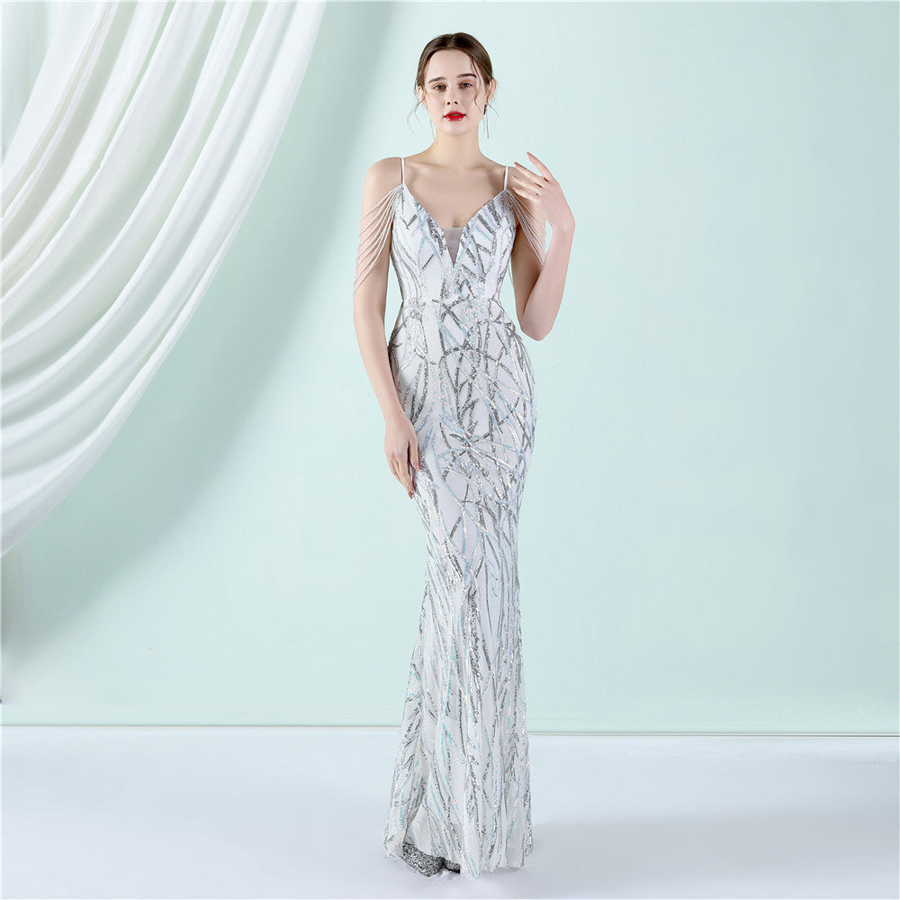 Sling Sequin Toast Dress Bride Extended Appreciation Dinner Slim-Fit Fishtail Wedding Car Model Exhibition Dress