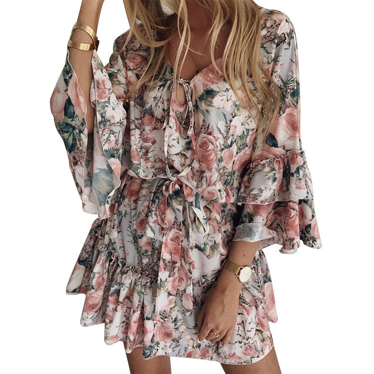Kaleb Botanical Adjustable Balloon Sleeve Dress