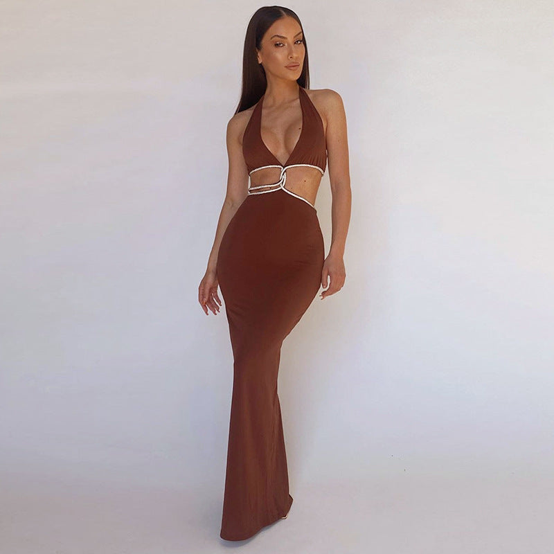 Button Trix Down Cutout Knit Midi Dress Chocolate FINAL