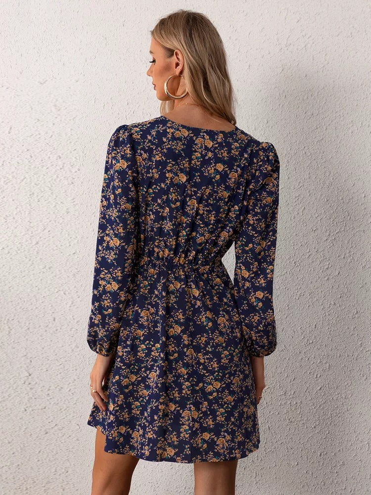Autumn Years Bloom Swiss Dot Ruched Dress