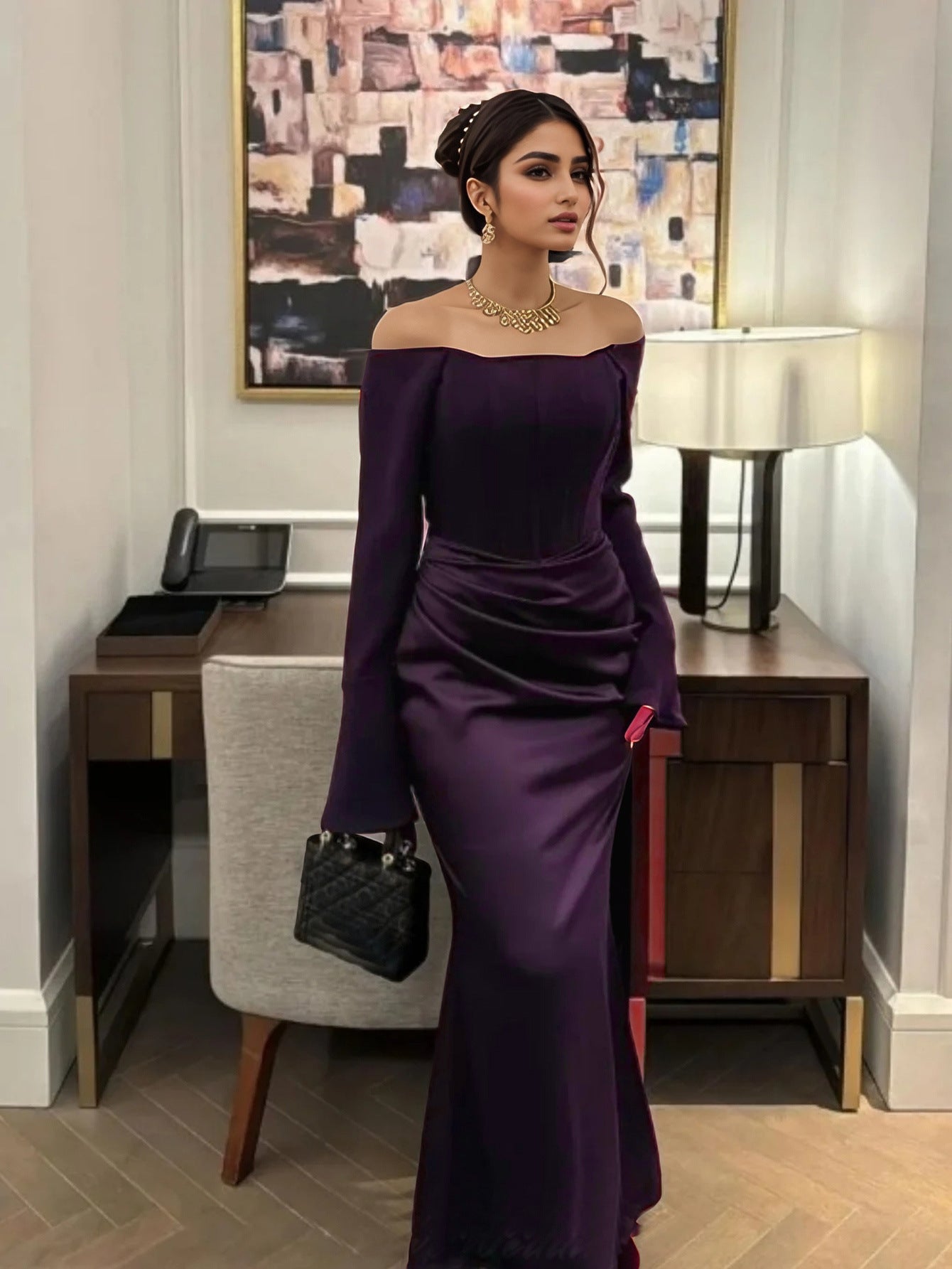 Women Clothing Tube Top Wedding Dress Toast Clothing Light Premium Engagement Wedding Dinner after Slit Hemline at Hem