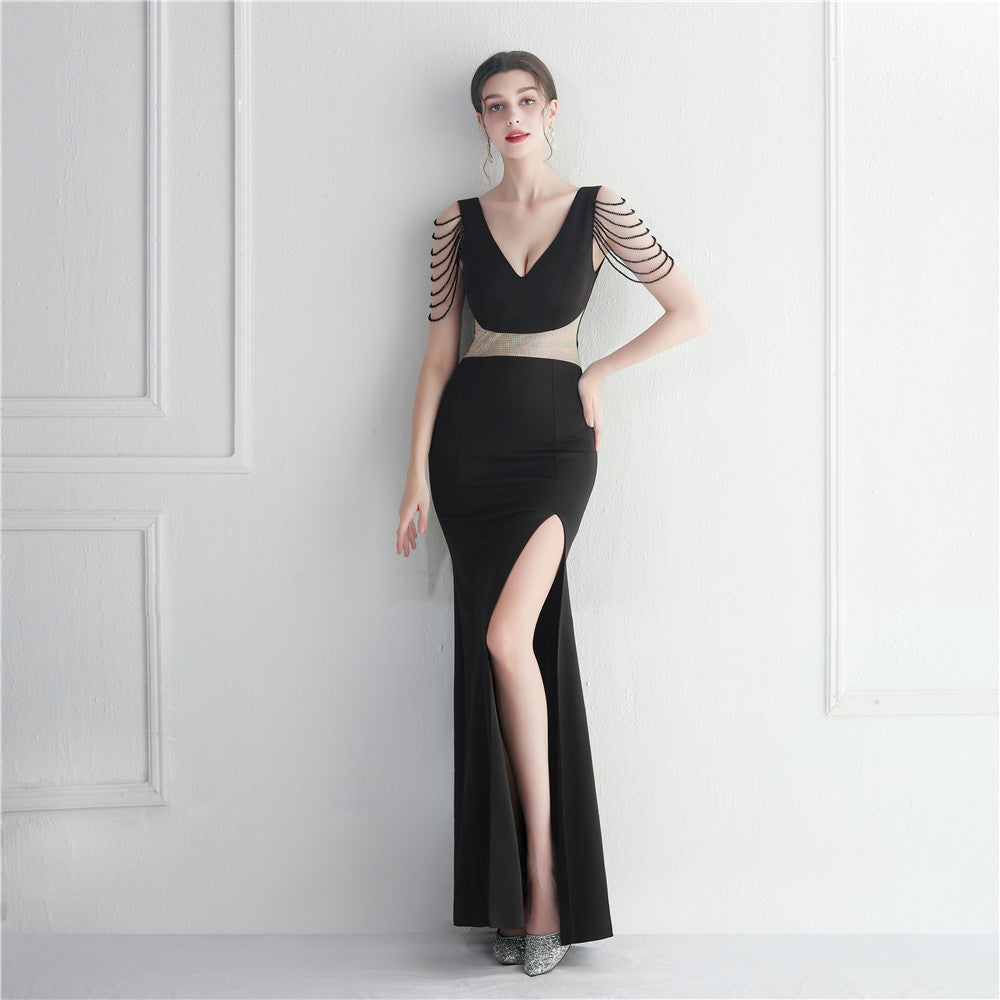 Dress Rhinestone Beaded Star Host Dinner Wedding Extended Evening Dress