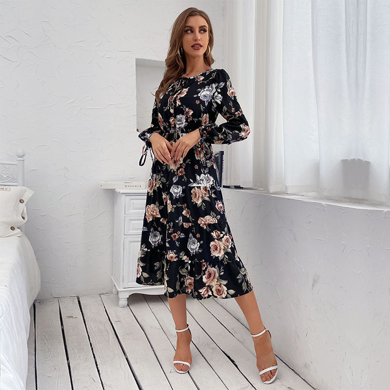 Early Sunset Flower Plisse Midi Dress