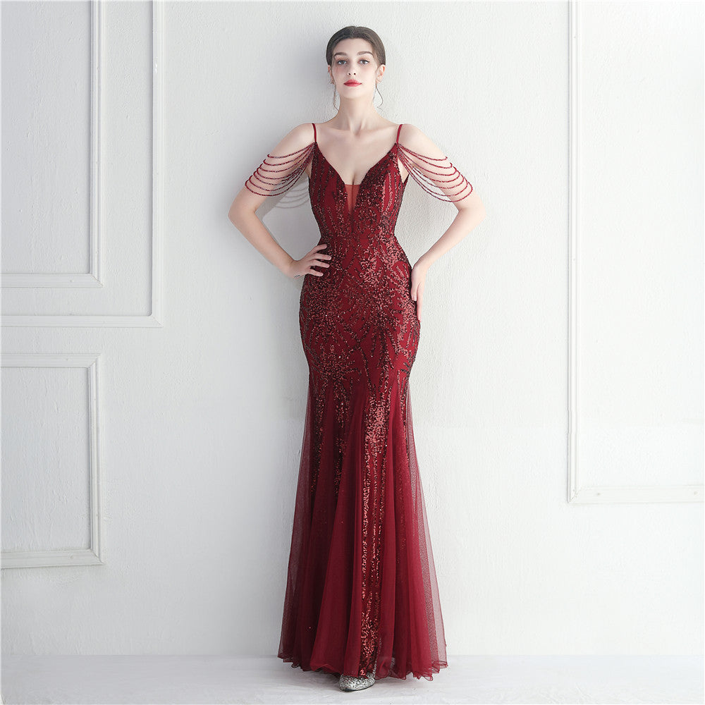 Beaded Bridal Wedding Dinner Extended Camisole Evening Dress