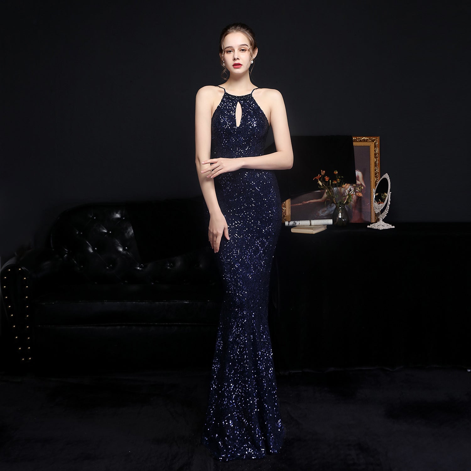 Cocktail Refined Long Halter Set Diamond Sequined Aura Queen Fishtail Evening Dress