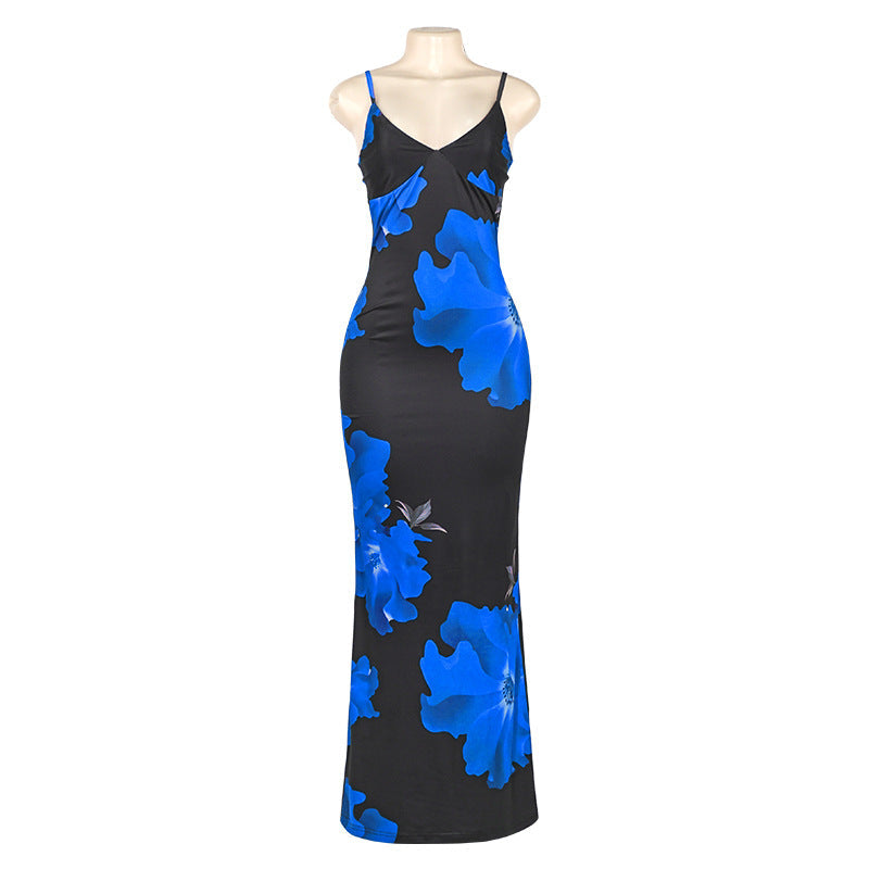 Sleeveless Strap Floral Print Maxi Dress