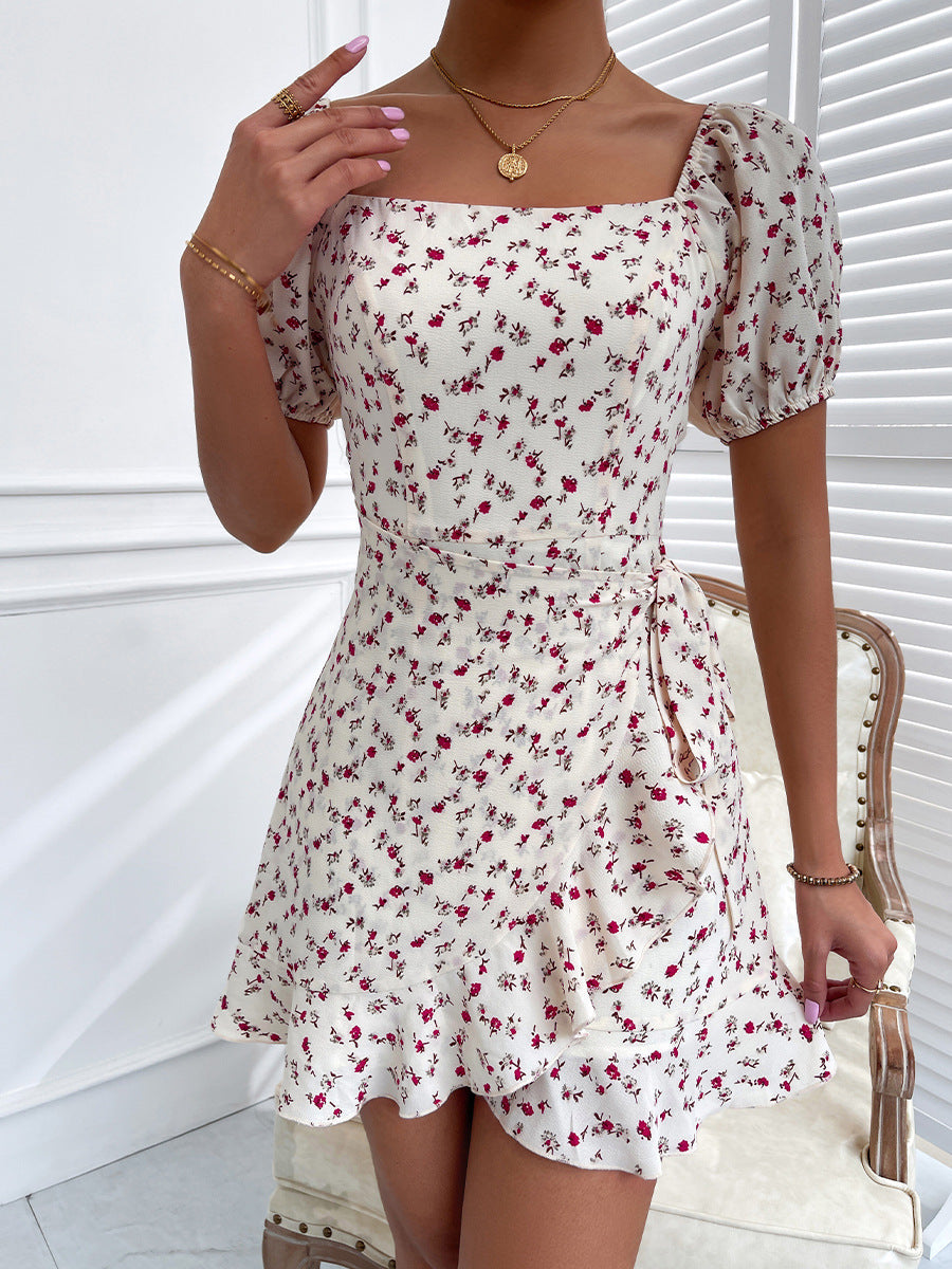 Myla Cotton Botanical Tie Front Babydoll Dress Pink Cream