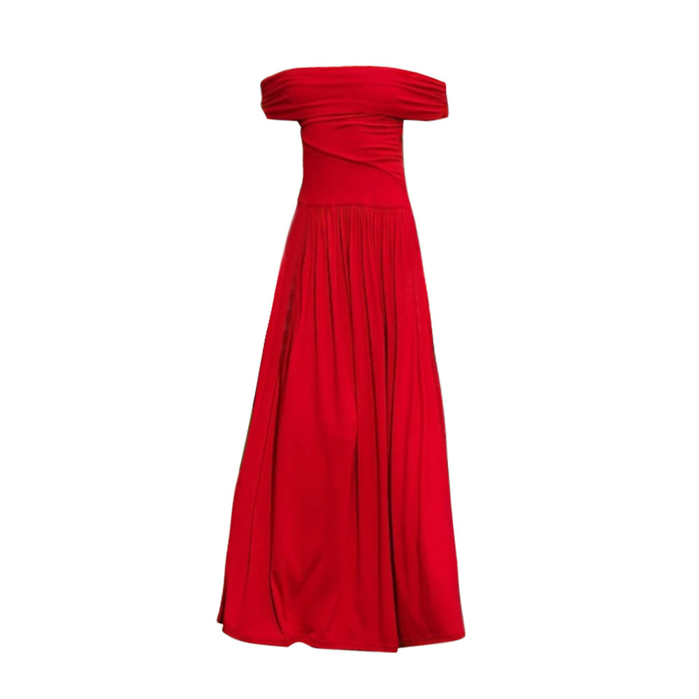 Bright Socialite Red Dress off Neck Cocktail Dress