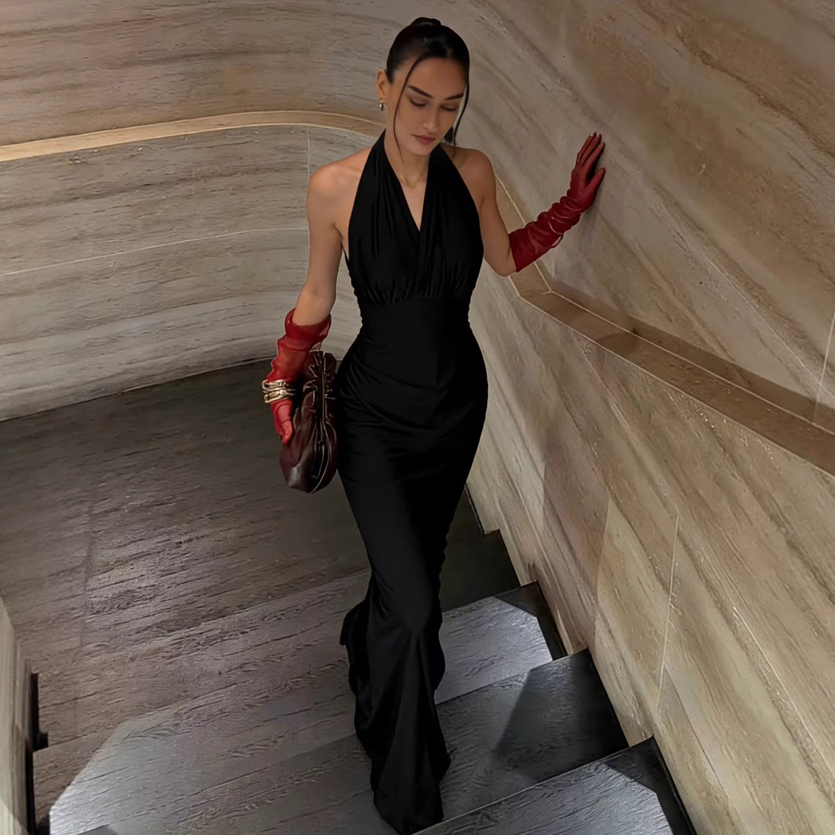 Gentle Slip Dress Women Autumn Bottoming Maxi Dress