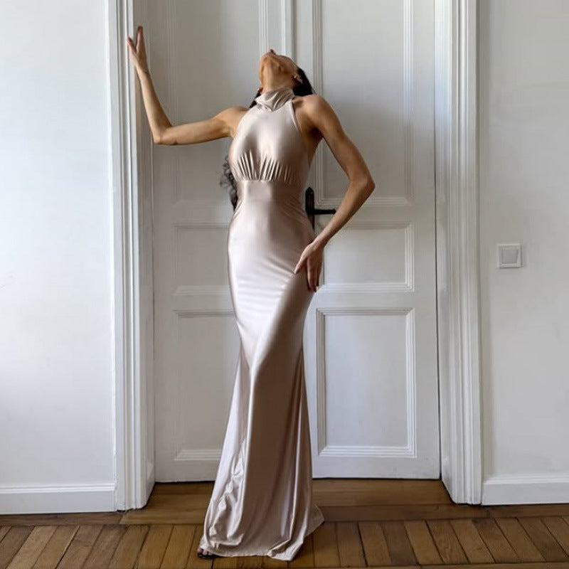 Women Clothing Stylish Good Texture Slim Fit Refined Halter Waist Sheath Maxi Dress