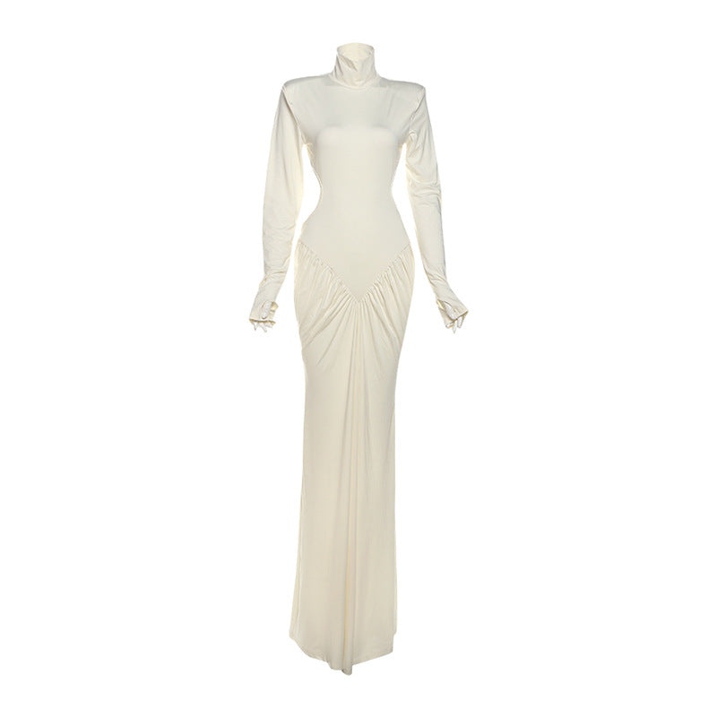 Summer Women Clothing High Collar Slim Attractive Backless Solid Color Maxi Dress