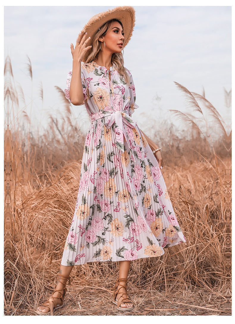 Dina Textured Botanical Ruffle Tiered Midi Dress